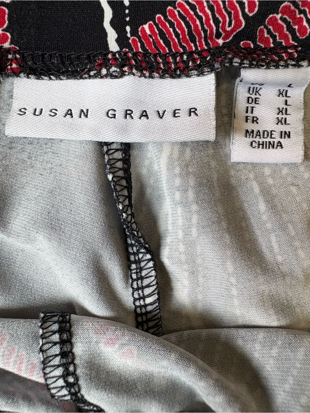 Susan Graver XL Wide Leg Pull-On Pants Black Red Leaf Print Pockets - Picture 3 of 6
